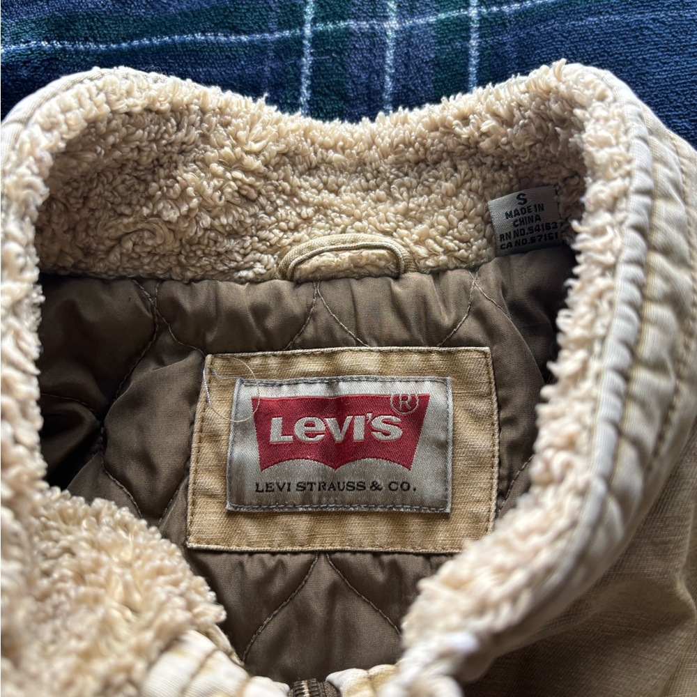 Mens vintage Levi’s tan full zip snap long sleeve utility lined jacket small - Picture 3 of 4